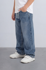 Boy's Tomato Store Boyfriend Denim Pants Elastic Waist Draw Cord Detail Classic Five Pocket Style Soft Washed Fabric