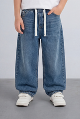 Boy's Tomato Store Boyfriend Denim Pants Elastic Waist Draw Cord Detail Classic Five Pocket Style Soft Washed Fabric