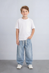 Boy's Tomato Store Boyfriend Denim Pants Elastic Waist Draw Cord Detail Classic Five Pocket Style Soft Washed Fabric