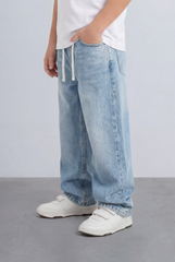 Boy's Tomato Store Boyfriend Denim Pants Elastic Waist Draw Cord Detail Classic Five Pocket Style Soft Washed Fabric