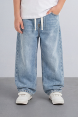 Boy's Tomato Store Boyfriend Denim Pants Elastic Waist Draw Cord Detail Classic Five Pocket Style Soft Washed Fabric