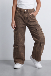 Girl's Slouchy Cargo Jeans Denim Pants Washed Twill Multi-Pocket Street Style Trousers Tomato Store