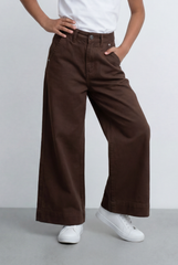 Girl's Tomato Store Wide Leg Pants Twill Pants High Rise Waist Front Pleat Detail