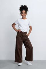 Girl's Tomato Store Wide Leg Pants Twill Pants High Rise Waist Front Pleat Detail