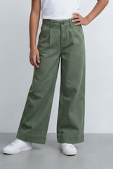 Girl's Tomato Store Wide Leg Pants Twill Pants High Rise Waist Front Pleat Detail