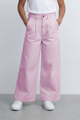Girl's Tomato Store Wide Leg Pants Twill Pants High Rise Waist Front Pleat Detail
