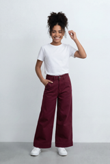 Girl's Tomato Store Wide Leg Pants Twill Pants High Rise Waist Front Pleat Detail