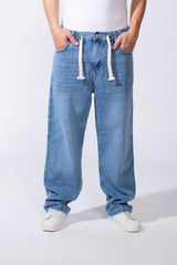Men's Classic Jeans With Elasticated Waistband Drawstrings For Custom Comfy Fit Wide Leg Pants