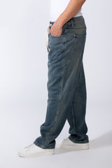 Men's Classic Jeans With Elasticated Waistband Drawstrings For Custom Comfy Fit Wide Leg Pants