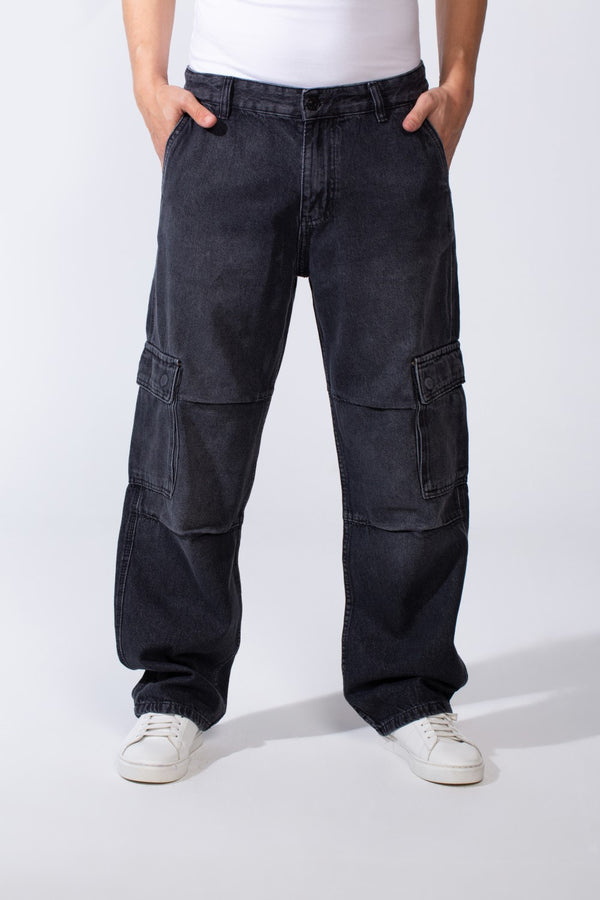 Men's Classic Jeans Denim With Side Pockets Flap Closures Cargo Fit Casual Pants