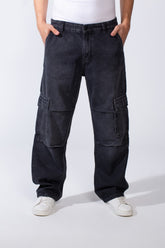 Men's Classic Jeans Denim With Side Pockets Flap Closures Cargo Fit Casual Pants