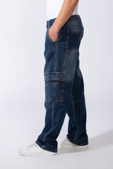 Men's Classic Jeans Denim With Side Pockets Flap Closures Cargo Fit Casual Pants