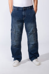 Men's Classic Jeans Denim With Side Pockets Flap Closures Cargo Fit Casual Pants