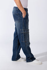 Men's Classic Jeans Denim With Side Pockets Flap Closures Cargo Fit Casual Pants