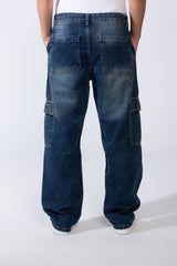 Men's Classic Jeans Denim With Side Pockets Flap Closures Cargo Fit Casual Pants