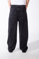 Men's Washed Baggy Utility Jeans Loose Fit Design Drawstring Waist Classic Five Pocket Pants