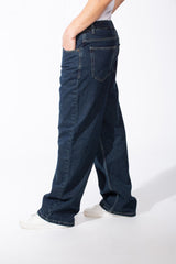 Men's Washed Baggy Utility Jeans Loose Fit Design Drawstring Waist Classic Five Pocket Pants