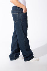 Men's Washed Baggy Utility Jeans Loose Fit Design Drawstring Waist Classic Five Pocket Pants
