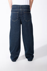 Men's Washed Baggy Utility Jeans Loose Fit Design Drawstring Waist Classic Five Pocket Pants