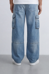 Men's Side Cargo Pockets Vintage-Inspired Acid Wash Baggy Cargo Jeans Pants