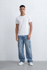 Men's Side Cargo Pockets Vintage-Inspired Acid Wash Baggy Cargo Jeans Pants