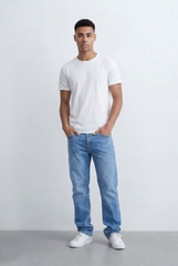 Men's Five Pockets Light Wash Regular Fit Jeans Pants Staple For Casual Wardrobe