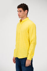 قميص رجالي بسيط من الكتان بأكمام طويلة