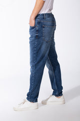 Men's Acid Wash Boyfriend Denim Patch Detail Bold Versatile Pants