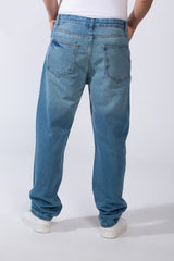 Men's Side Pockets Wide Leg With Fly Buttons Denim Comfy Casual Jeans Pants