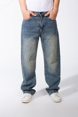 Men's Mid-Wash Cotton Classic Five-Pocket Secure Zip Fly Wide-Leg Versatile Jeans Pants