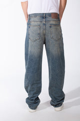 Men's Mid-Wash Cotton Classic Five-Pocket Secure Zip Fly Wide-Leg Versatile Jeans Pants