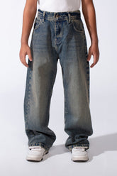 بنطلون جينز ولادي واسع الساق مغسول