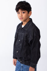 Boy’s Classic Button-Up Jeans Denim Boxy Fit Jacket With Front Flap Pockets And Metal Buttons Elastic Hem