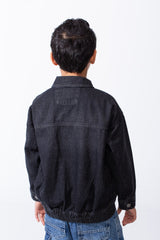 Boy’s Classic Button-Up Jeans Denim Boxy Fit Jacket With Front Flap Pockets And Metal Buttons Elastic Hem