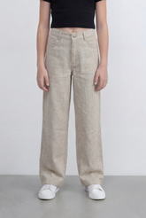 Girl’s Tomato Store Linen Straight Pants Natural Texture High Rise Waist