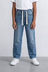 Boy's Tomato Store Boyfriend Fit Jeans With Elastic Drawstring Waist Comfortable & Stylish Everyday Denim Pants