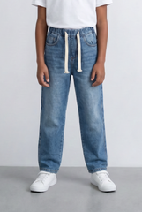 Boy's Tomato Store Boyfriend Fit Jeans With Elastic Drawstring Waist Comfortable & Stylish Everyday Denim Pants