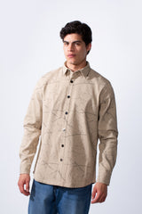 Men's Long Sleeve Classic Neck Jakar Unique Marble Pattern Regular Fit Textured Casual Shirt