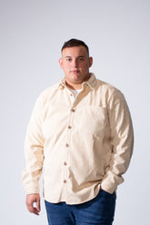 Men's Classic Neck Long Sleeve Button Down With Vertical Ribbed Textured Velvet Fabric Practical Chest Pocket Modern Big Size Shirt