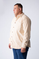 Men's Classic Neck Long Sleeve Button Down With Vertical Ribbed Textured Velvet Fabric Practical Chest Pocket Modern Big Size Shirt