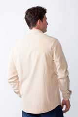 Men’s Classic Spread Collar Ribbed Texture Relaxed Button-Down Front Single Chest Pocket Regular Fit Velvet Shirt