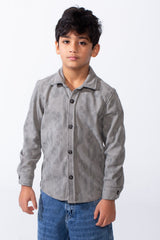 قميص صبيان ضيق Slim Fit بأكمام طويلة، كلاسيكي، بنسيج محكم وأزرار