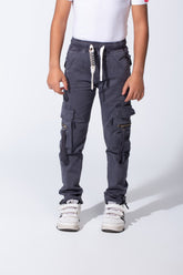 Boy’s Zip-Detail Cargo Sherwal Gabardine Pants With Utility Pockets