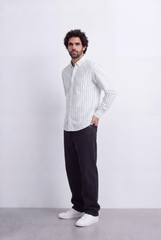 Men's Regular Fit Vertical Stripe Shirt Refined Long Sleeve Design for a Polished Everyday Appearance Tomato Store