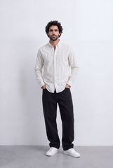 Men's Regular Fit Vertical Stripe Shirt Refined Long Sleeve Design for a Polished Everyday Appearance Tomato Store
