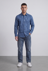 Men’s Tomato Store Vintage Slub Shirt Chest Pocket Washed Chambray Texture Faded Cloudy Surface Regular Fit