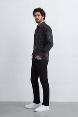 Men’s Tomato Store Night Wash Utility Shirt Cloudy Distress Texture Covers Body Snap Button Front Regular Fit