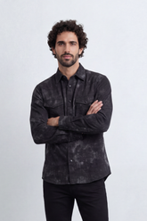 Men’s Tomato Store Night Wash Utility Shirt Cloudy Distress Texture Covers Body Snap Button Front Regular Fit