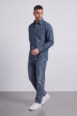 Men’s Tomato Store Dust Wash Button Shirt Cloudy Stone Wash Texture Across Body Metal Snap Front Chest Pocket Detail Regular Fit