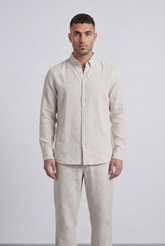 Men’s Tomato Store Natural Co-Ord Set With Button Front Slub Texture Uneven Yarn Surface Subtle Vertical Weave Regular Fit Outfit